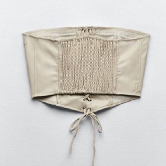 Zara Bandeau Bralet | Faux Leather Corset | Cream - Picture 2 of 3